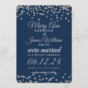 Convites Elopement Silver Glitter Confetti Marinho Azul