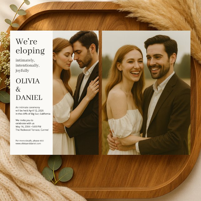 Convites Elopement Wedding Modern Elegant Minimalist Photo  (Criador carregado)