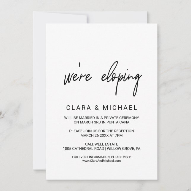 Convites Elopemento de Caligrafia Whimsical (Frente)