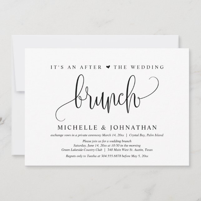 Convites Elopemento De Casamento, Após O Brunch De Casament (Frente)