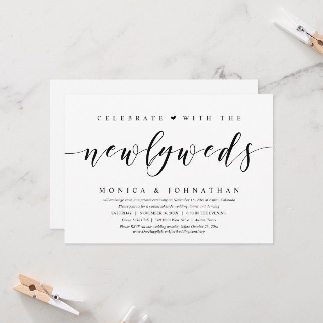 Convites Elopemento de Casamento, Celebrar com os Novos Est (Frente/Verso In Situ)