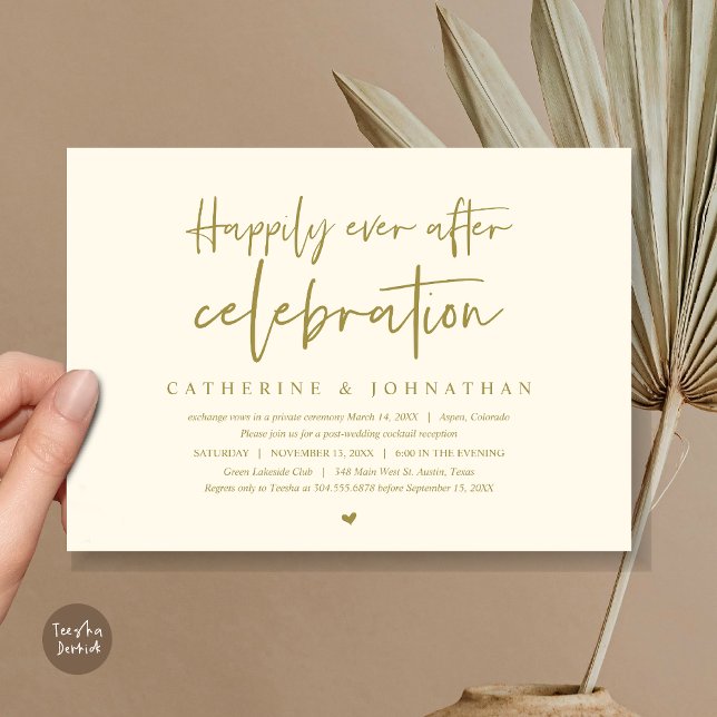 Convites Elopemento de Casamento, Feliz Nunca Depois da Cel (Wedding Elopement Dinner, Happily Ever after celebration Invitation Card, PDF, in Retro Yellow Gold)