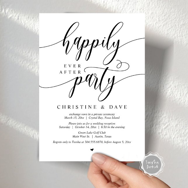Convites Elopemento De Casamento, Feliz Nunca Depois Da Fes (Wedding Elopement, Happily Ever After Party Invitation Card, in Modern calligraphy script themed)
