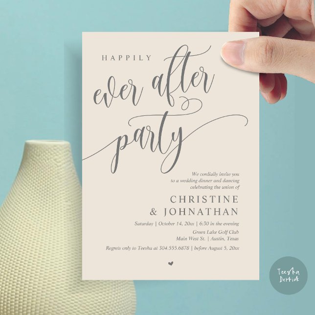 Convites Elopemento De Casamento, Feliz Nunca Depois Da Fes (Wedding Elopement, Happily Ever After Party Invites Card, Modern Contemporary, PDF, Dark Grey Cream)