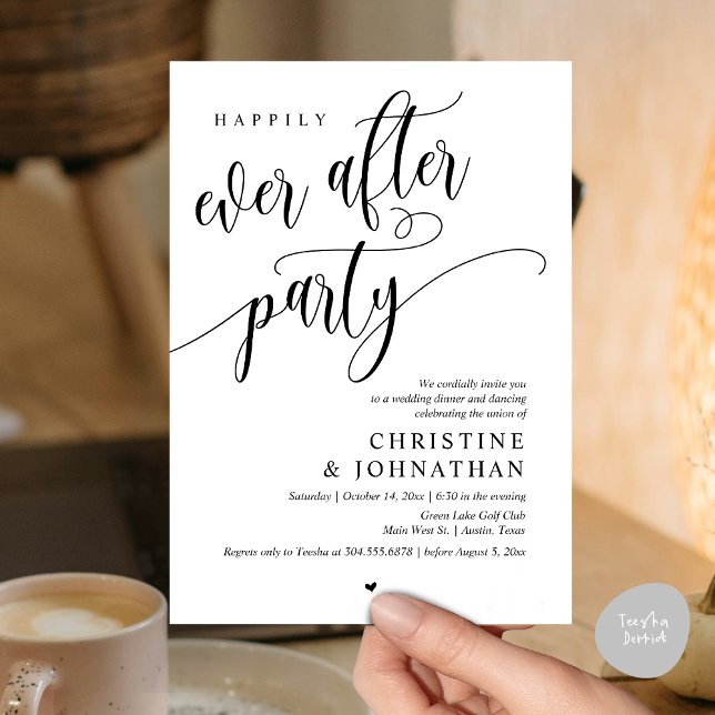 Convites Elopemento De Casamento, Feliz Nunca Depois Da Fes (Wedding Elopement, Happily Ever After Party Invites Card, Modern Contemporary, PDF, Black and White)