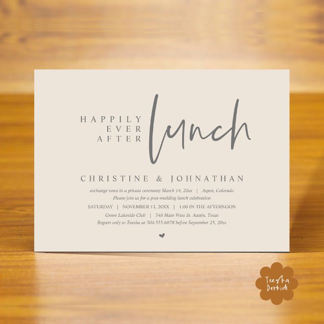 Convites Elopemento De Casamento, Feliz Para Sempre Após A  (Happily Ever After Lunch Modern Casual Wedding Elopement Party Invitation Card PDF Cream Grey)
