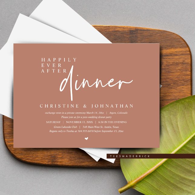 Convites Elopemento De Casamento, Feliz Para Sempre Após Fe (Wedding Elopement, Happily Ever After Dinner Party Invitation in Terracotta Brown Earthy Themed.)