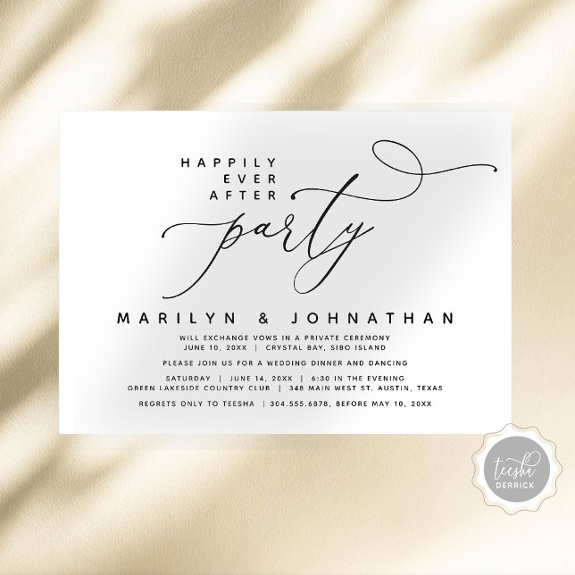 Convites Elopemento De Casamento Feliz Para Sempre Após Fes (Modern Romantic Wedding Elopement Dinner, Happily Ever After Party, Digital Download Invitation Card)