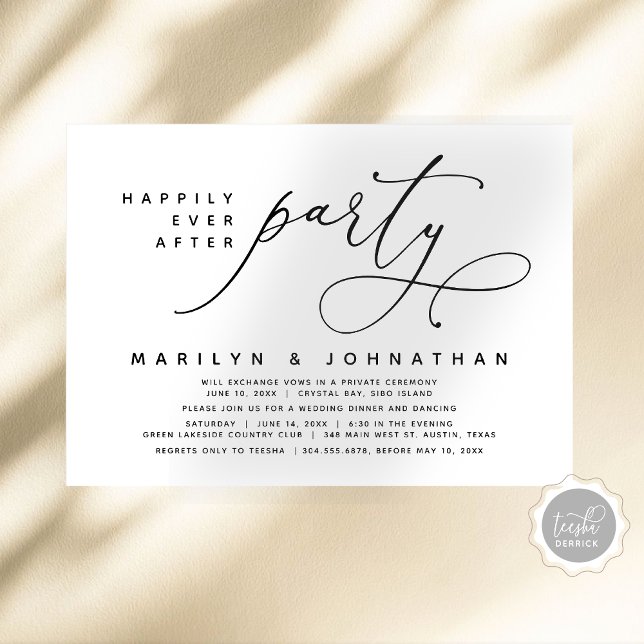 Convites Elopemento De Casamento Feliz Para Sempre Após Fes (Modern Romantic Wedding Elopement Dinner, Happily Ever After Party, Digital Download Invitation Card)
