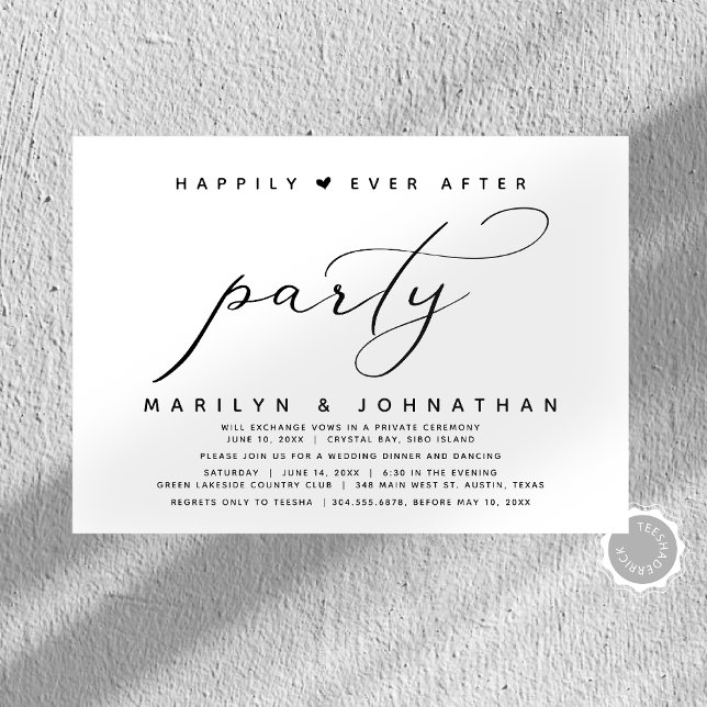 Convites Elopemento De Casamento Feliz Para Sempre Após Fes (Modern Minimalist, Happily Ever After Wedding Elopement Dinner Party Celebration Invitation Cards.)