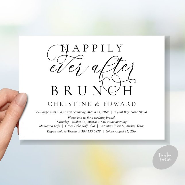 Convites Elopemento De Casamento, Feliz Sempre Depois De Br (Modern Classy Wedding Elopement, Happily Ever After Brunch Invitation Card, PDF, in Black and White)