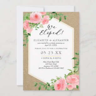 Convites Elopemento De Casamento Floral Cor-De-Rosa.