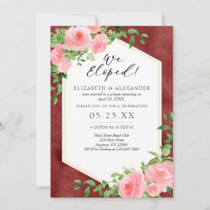 Convites Elopemento De Casamento Floral De Borgonha Rosa