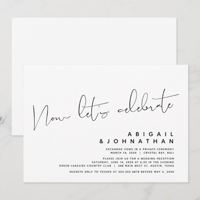 Convites Elopemento de Casamento Moderno, comemoração de va (Frente/Verso)