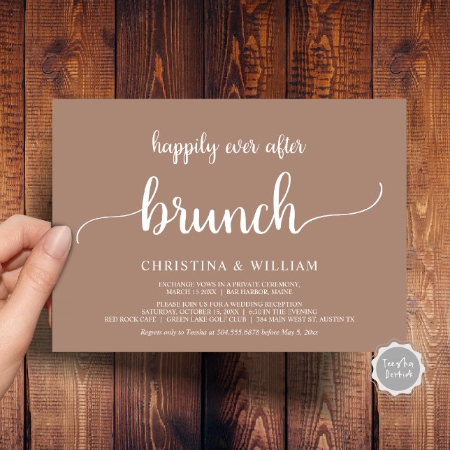 Convites Elopemento Russo De Casamento Feliz Para Sempre De (Rustic Wedding Elopement Happily Ever After Brunch Invitation Card, PDF, in Taupe Earthy)