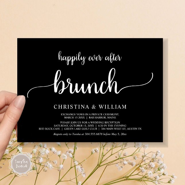 Convites Elopemento Russo De Casamento Feliz Para Sempre De (Rustic Wedding Elopement Happily Ever After Brunch Invitation Card, PDF, in Classy Black)