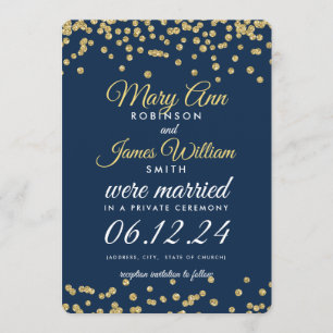 Convites Elopete Dourado Faux Glitter Confetti Marinho Azul