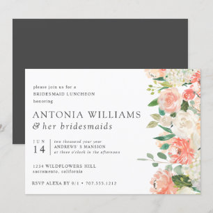 Convites Em Bloom Floral Peach Rosa Bridesmaid Luncheid