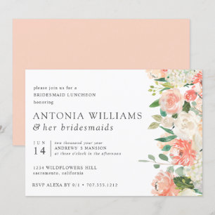 Convites Em Bloom Floral Peach Rosa Bridesmaid Luncheid 