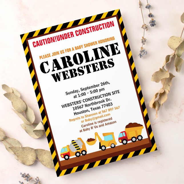 Convites EM Chá de fraldas DE CONSTRUÇÃO (Criador carregado)