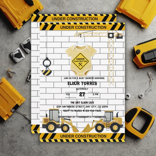 Convites Em Construção Chá de fraldas De Roupas De Bebê (Criador carregado)