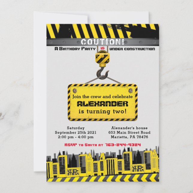 Convites Em Construção de Caminhões de Festa de aniversário (Frente)