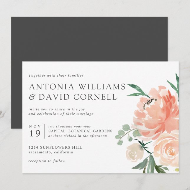 Convites Em flor | Casamento Frio-Cor-de-Rosa-Chic Inv (Frente/Verso)