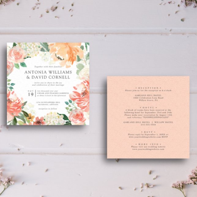 Convites Em flor | Todos num casamento Botânico Peach Pink (ALL IN ONE WEDDING MOCKUP WITH MODERN LAYOUT AND FLOWERS)