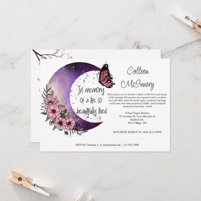 Convites Em memória de uma vida bem vivida. Editável (Frente/Verso In Situ)