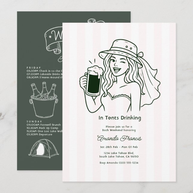 Convites Em Tendas Bebendo Doodle Despedida de Solteira (Frente/Verso)