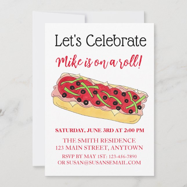 Convites Em um Roll Italiana Sub Sandwich Parabéns (Frente)