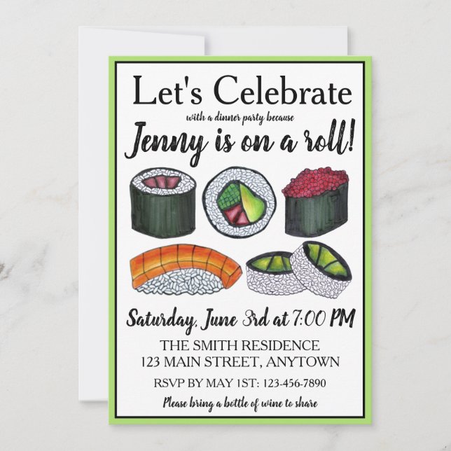 Convites Em uma Celebração de Parabéns (Sushi) Rolante (Frente)