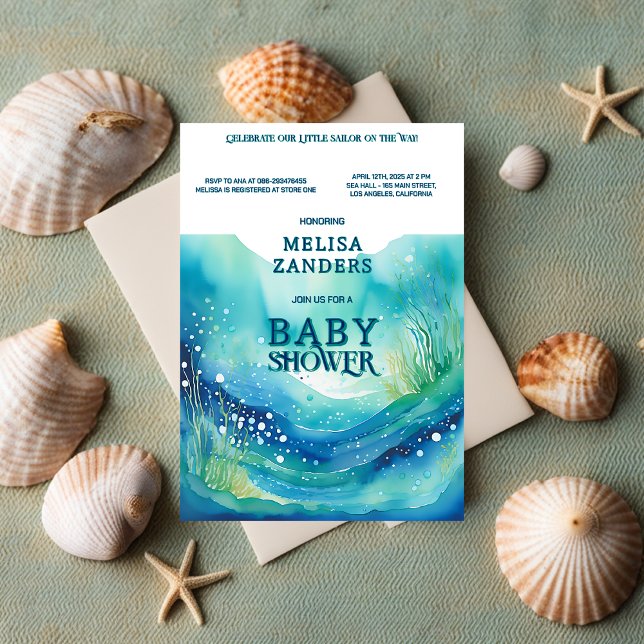 Convites Embaixo do Mar Bebê Menino Cinto Bolhas de Aquarel (Under the Sea Baby Boy Cute Watercolor Bubbles )