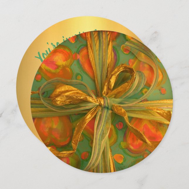 Convites Embalagem de presente verde-coração e arco (Frente/Verso)