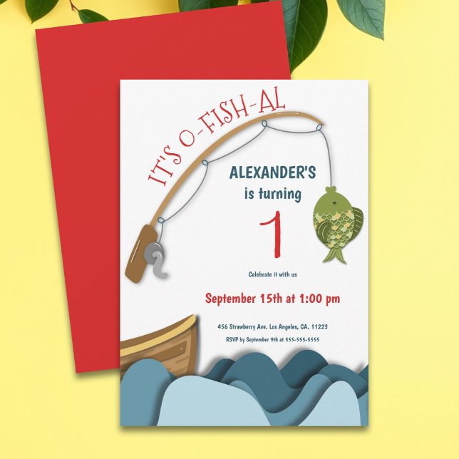 Convites Embarcação De Peixes Náuticos Cúbicos Primeiro Ani (Criador carregado)