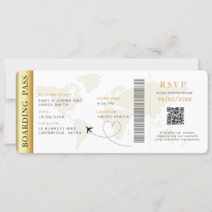 Convites Embarque Pass Destino Casamento QR código Rsvp