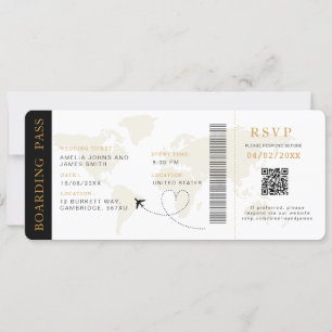 Convites Embarque Pass Destino Casamento QR código Rsvp