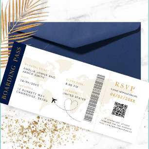 Convites Embarque Pass Destino Casamento QR código Rsvp