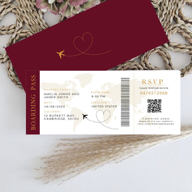 Convites Embarque Pass Destino Casamento QR código Rsvp (Criador carregado)