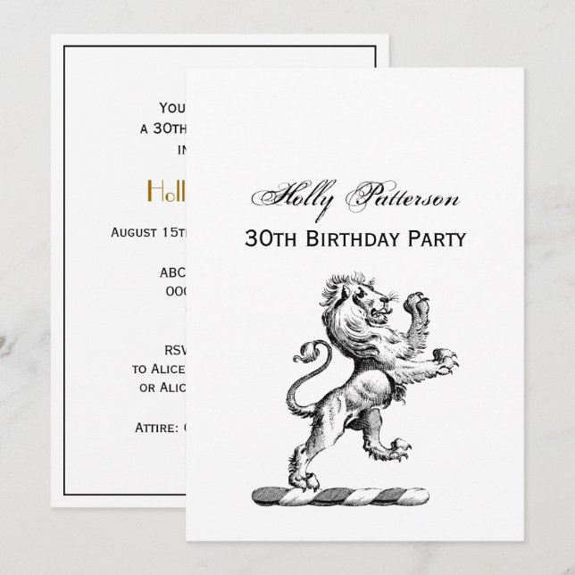 Convites Emblema de Crista com Leão Heráldico em Pé (Frente/Verso)