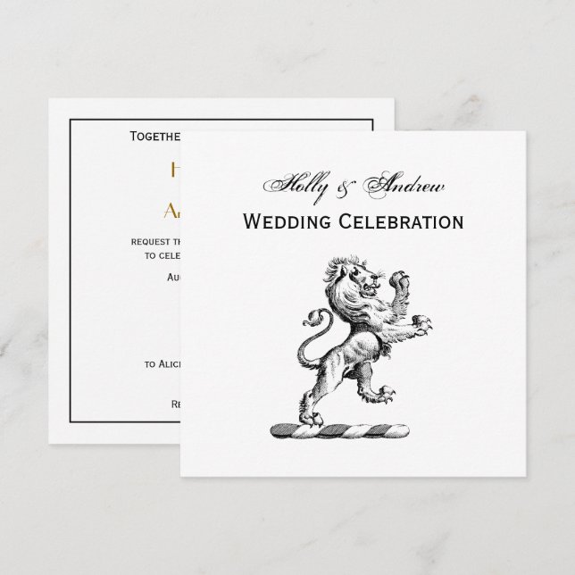 Convites Emblema de Elmo com Leão Heráldico em Pé (Frente/Verso)