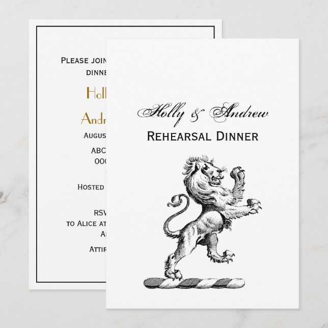 Convites Emblema de Elmo com Leão Heráldico em Pé (Frente/Verso)