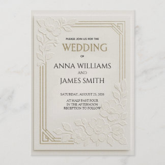 Convites Embossed Art Deco Floral Wedding