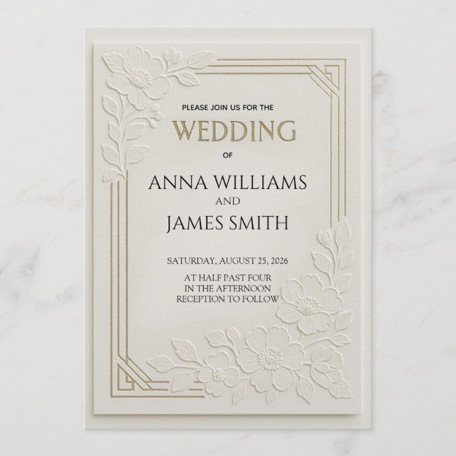 Convites Embossed Art Deco Floral Wedding (Frente)