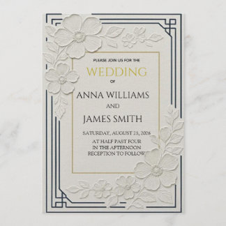 Convites Embossed Art Deco Floral Wedding