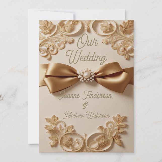 Convites Embossed Floral Wedding Invitation – Satin Bow & G (Frente)