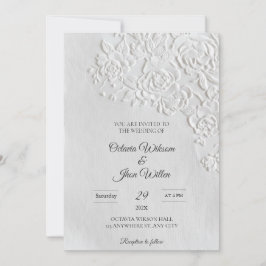 Convites Embossed Roses Deckled Edge Sage Wedding
