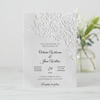 Convites Embossed Roses Deckled Edge Sage Wedding 