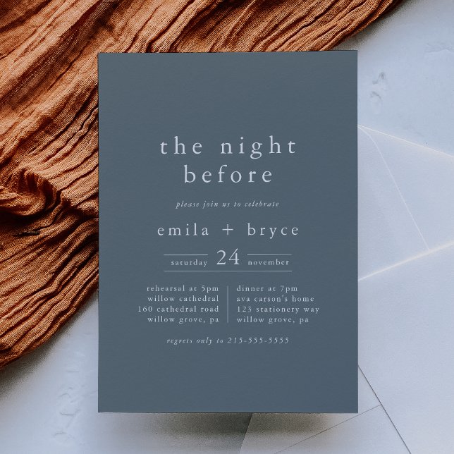 Convites EMELIA Marinho Azul Na Noite Antes Do Janto De Ens (EMELIA Navy Blue The Night Before Rehearsal Dinner Invitation)