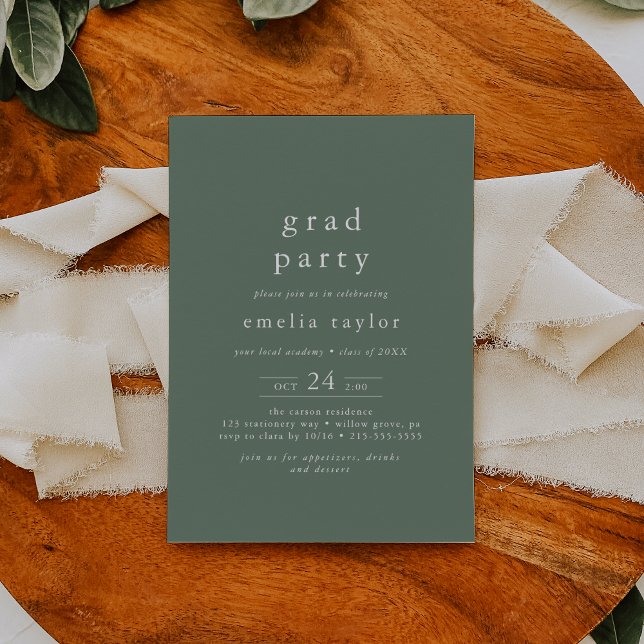 Convites EMELIA Sage Green Forest Festa de formatura (EMELIA Sage Green Forest Mountain Graduation Party Invitation)